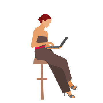 person working on laptop, High-heeled shoes. The girl's silhouette. minimalism 
