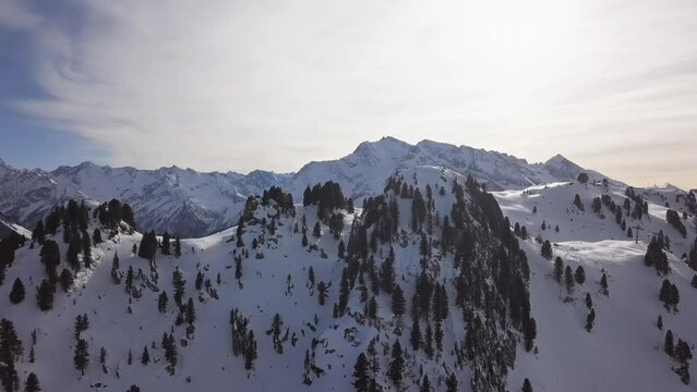 Skiers on ski slope in Mayrhofen aerial