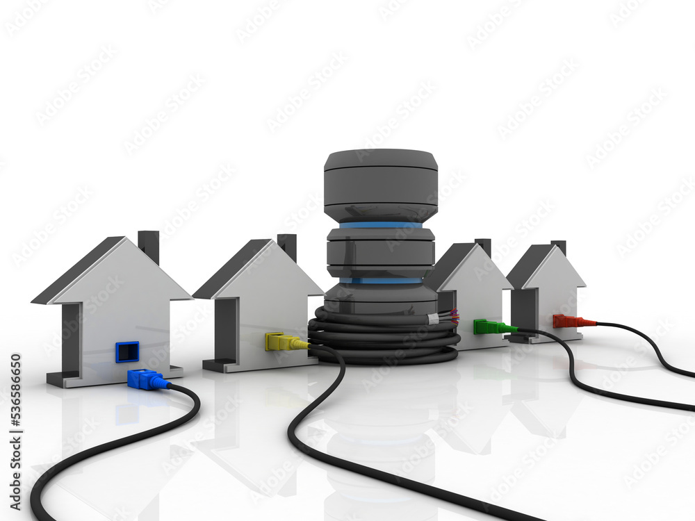 Poster 3d rendering network connection, internet communication and computer technology concept, closeup vie
