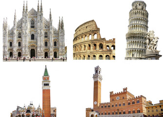 Fototapeta premium Italian most famous architectural landmarks set for collage. Heritage and architecture of Italy