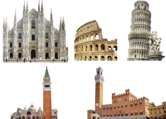 Fototapete Schiefe Turm von Pisa Italian most famous architectural landmarks set for collage. Heritage and architecture of Italy