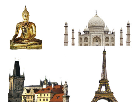 world most famous architectural iconic landmarks , set for collage. Heritage and architecture