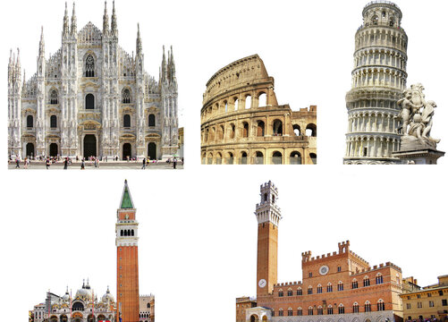 Italian most famous architectural landmarks set for collage. Heritage and architecture of Italy
