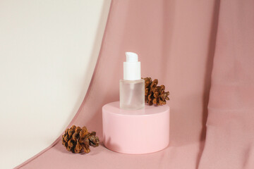 Skincare Bottle with White and Pink Background