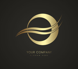 Golden circle ring logo, with two smooth abstract curves design liced in half, premium logo design for company and busines trade mark creation in gold style logo, vector, illustration.