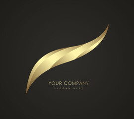 smooth premium logo design on dark background, golden logo style in abstract curves, modern gold icon, symbol, logo, Abstract Design Template Banner