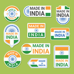 Naklejka premium Made in India premium quality guarantee badge with national flag set vector illustration