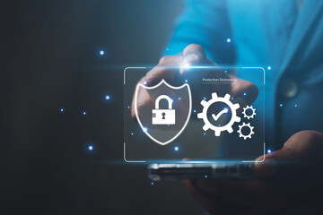 High technology security protection concept. Two-step verification, login, encrypted account...