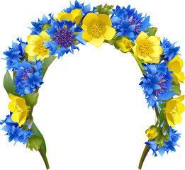 Ukrainian flower crown, for a girl with blue and yellow flowers