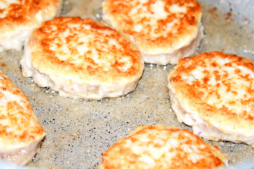 Cooking. Minced pork cutlets fried in a pan