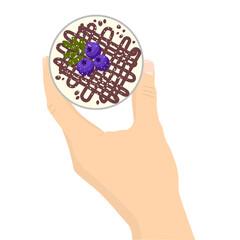 Fototapeta premium Woman's hand holding a cake in a glass, top view, vector