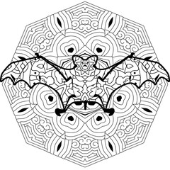 Silhouette of a flying bat. in the style of abstract hand drawing. For coloring pages