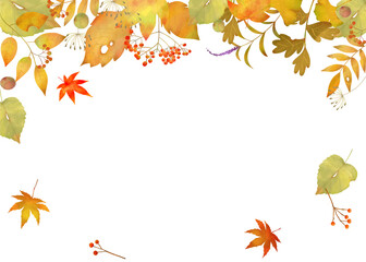 秋の紅葉した葉っぱのオシャレな北欧風ベクターフレーム白バックイラスト素材
