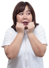 Chubby Asian Woman with Scared Face