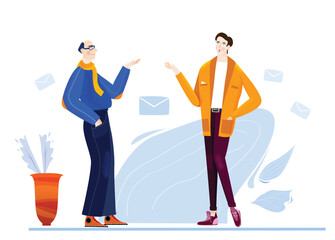 Happy creative young professional business people work in office. New start up, developing and supporting on going projects, work together concept illustration