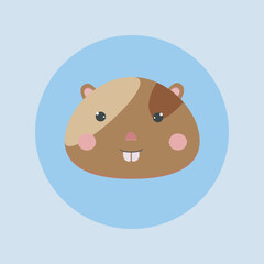 Cute kawaii cartoon cavy, beaver, hamster.Pet face, smiling animal. Vector illustration for design. Character in children's style for stickers, books, advertising, print.