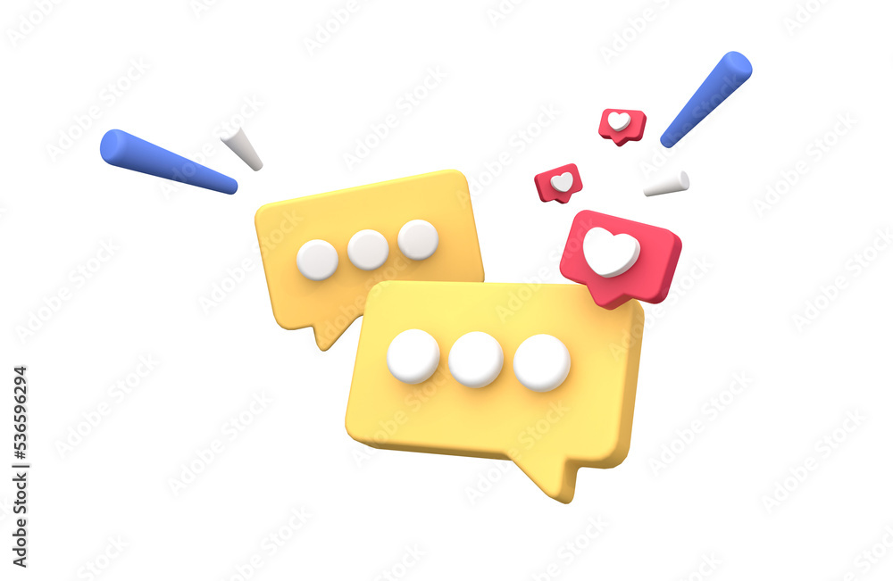 Poster 3d rendering of speech bubble messages, bell notification, social media communication concept, chat 