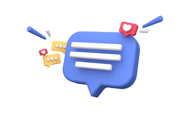 3d rendering of  Speech bubble messages, bell notification, social media communication concept, chat box in social network and messenger with transparant background