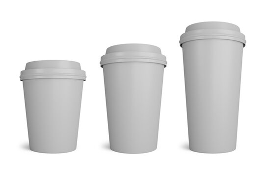 Realistic coffee paper cup mockup. Take away cup with different size