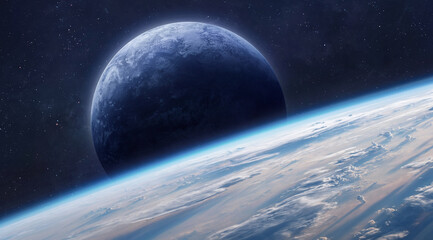 Planets in space. Earth surface. Space sci-fi wallpaper. Elements of this image furnished by NASA