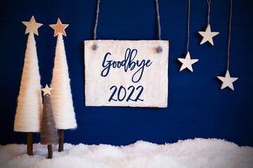 Christmas Tree, Blue Background, Snow, Text Goodbye 2022