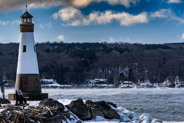 Afternoon winter photo of the Myers Point Lighthouse at Myers Park in Lansing NY, Tompkins County....