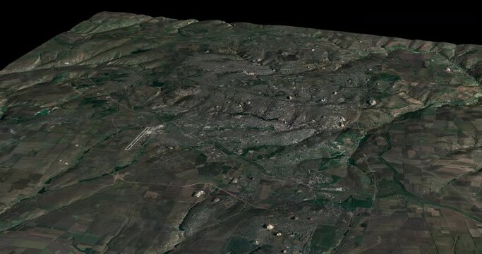 Donetsk map rotate 360 loop ccw with 3d relief 4K satellite ground height