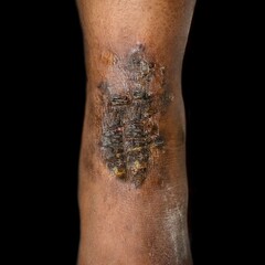 Eczema or contact dermatitis in foot of Asian woman.