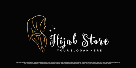 Muslimah women logo design wearing hijab with line art concept and creative element