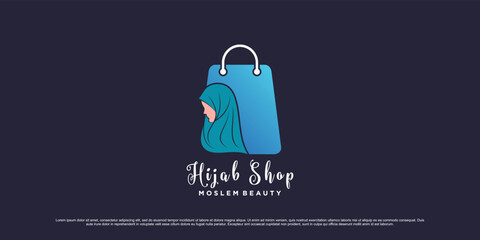 Hijab shop logo design template with bag icon and creative element concept