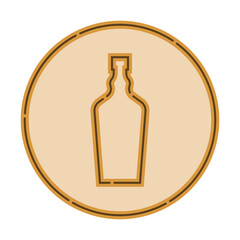 Illustration of bottle of brandy in flat style in form of thin lines. In the form of background is circle of color drinks. Isolated object design beverage. Simple icon for restaurant, pub, party