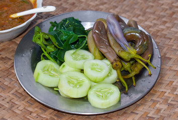 Myanmar or Burmese Fresh boiled Vegetables.