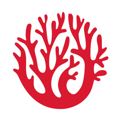 A beautiful branch of red algae on a white background. Algae logo, algae icon