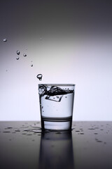 Splash in glass of water with ice
