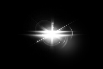 Realistic lens flare lights effect on black background