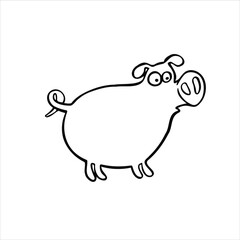 cartoon line sketch piggy, pig vector