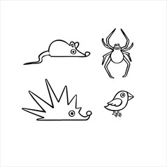 Fototapeta premium cartoon line sketch set domestic and farm animals vector illustration