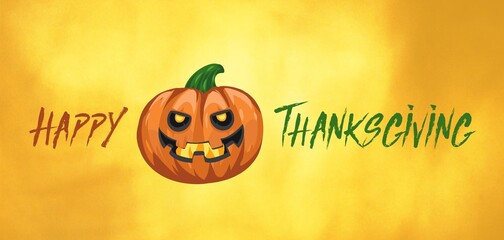 Pumpkin with text 'Happy Thanksgiving' . Card Thanksgiving day.