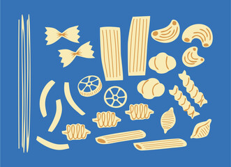 pasta and macaroni pattern on blue background