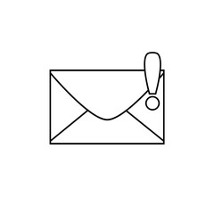 Black and white email icon. Envelope with exclamation mark. Exclamation point sign. Web icon.