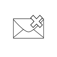 Black and white email icon. Envelope with cancel sign. Mail icon with remove symbol. Web icon.