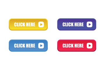 Click here button with arrow pointer clicking icon. Set of modern buttons for web site and ui. Web button with action of arrow pointer. Vector illustration
