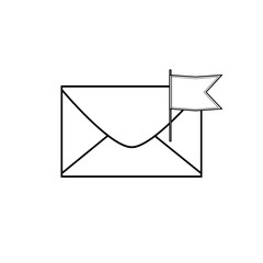 Black and white email icon. Envelope with flag. Web icon.