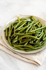 Homemade Sauteed Green Beans on a Plate, low angle view.