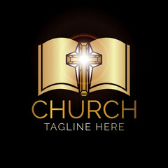 Gold Christian Church Logo Design with Bible