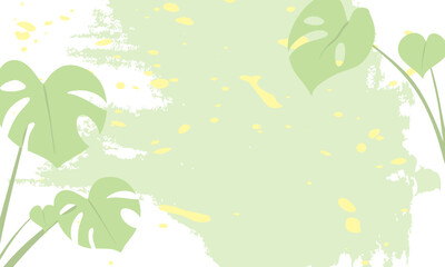 Abstract background Monstera plant. Minimalistic style with floral elements and grunge texture. Vector template for card, banner, invitation, social media post, poster, mobile apps, web ads
