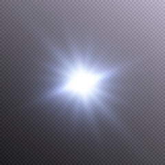 Bright light effect with rays and highlights for vector illustration.	