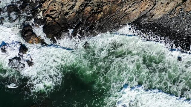 Waves crashing on the rocky coastline of Ogunquit, Maine