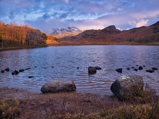 Landscape view of the lakeside at sunset