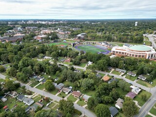Aerial view of High Point University with cityscape in North Carolina